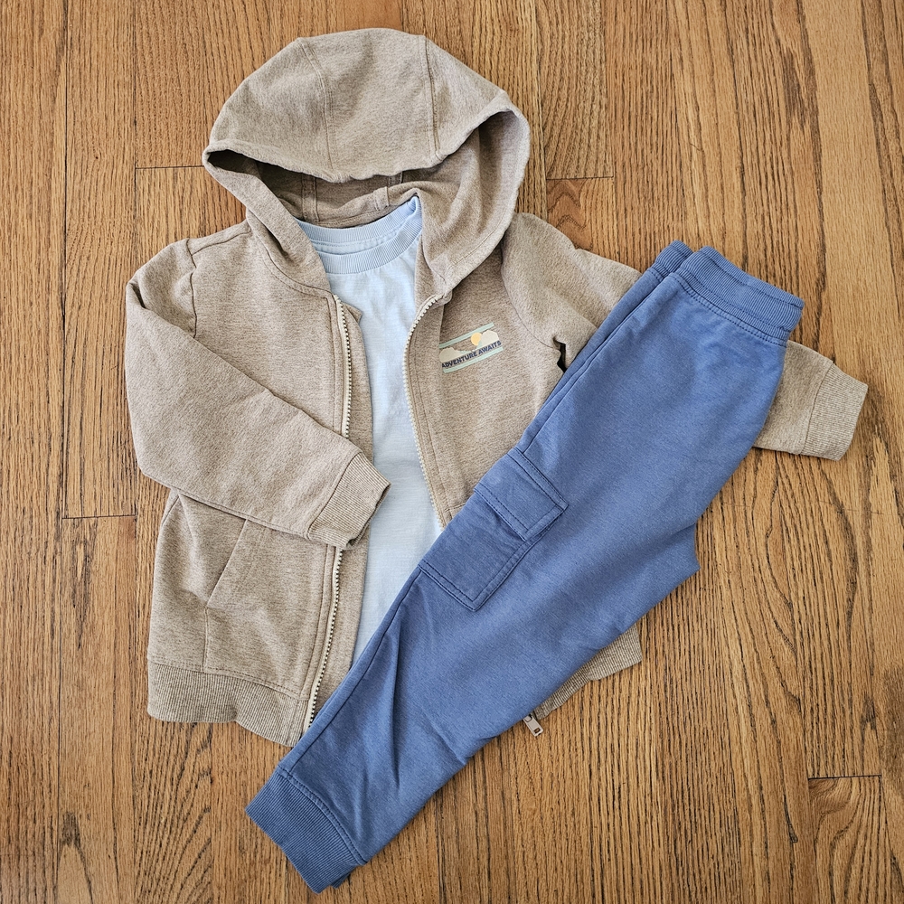 C&C California Tan Hoodie Tee and Blue Joggers 3pc Set Toddler Boys Size 4T